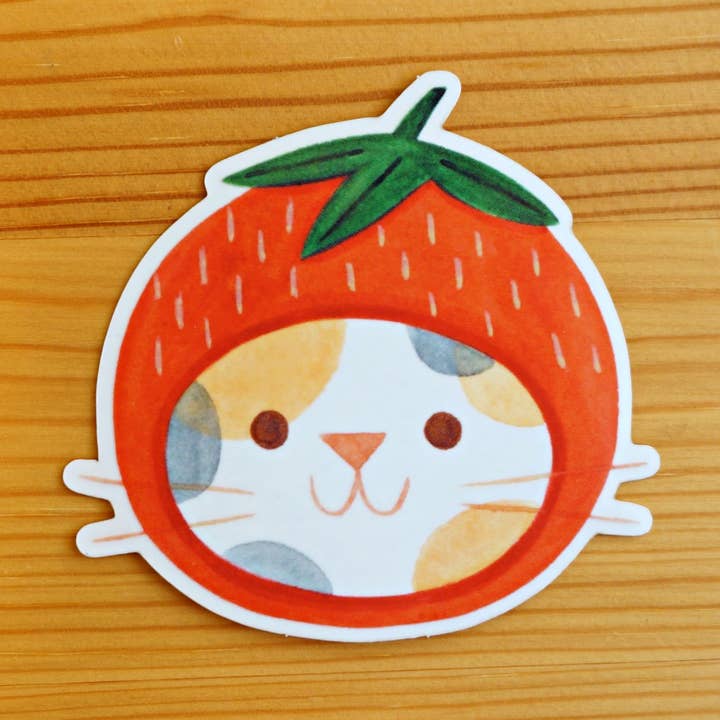 Nellie Le - Wholesale Sticker - Strawberry Hat Cat Sticker0