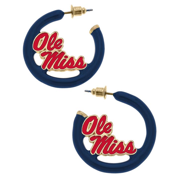 Ole Miss Rebels Logo Enamel Hoop Earrings for wholesale by Canvas Style