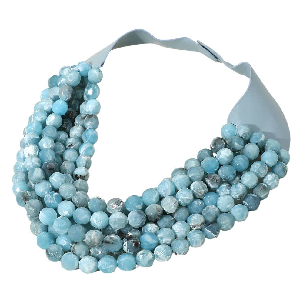 Madeline Love - Vendita all'ingrosso Collane di perline/perle - Collana magnetica a strati multistrato con perline a sfera in acrilico sfaccettato marmorizzato e finta pelle.5