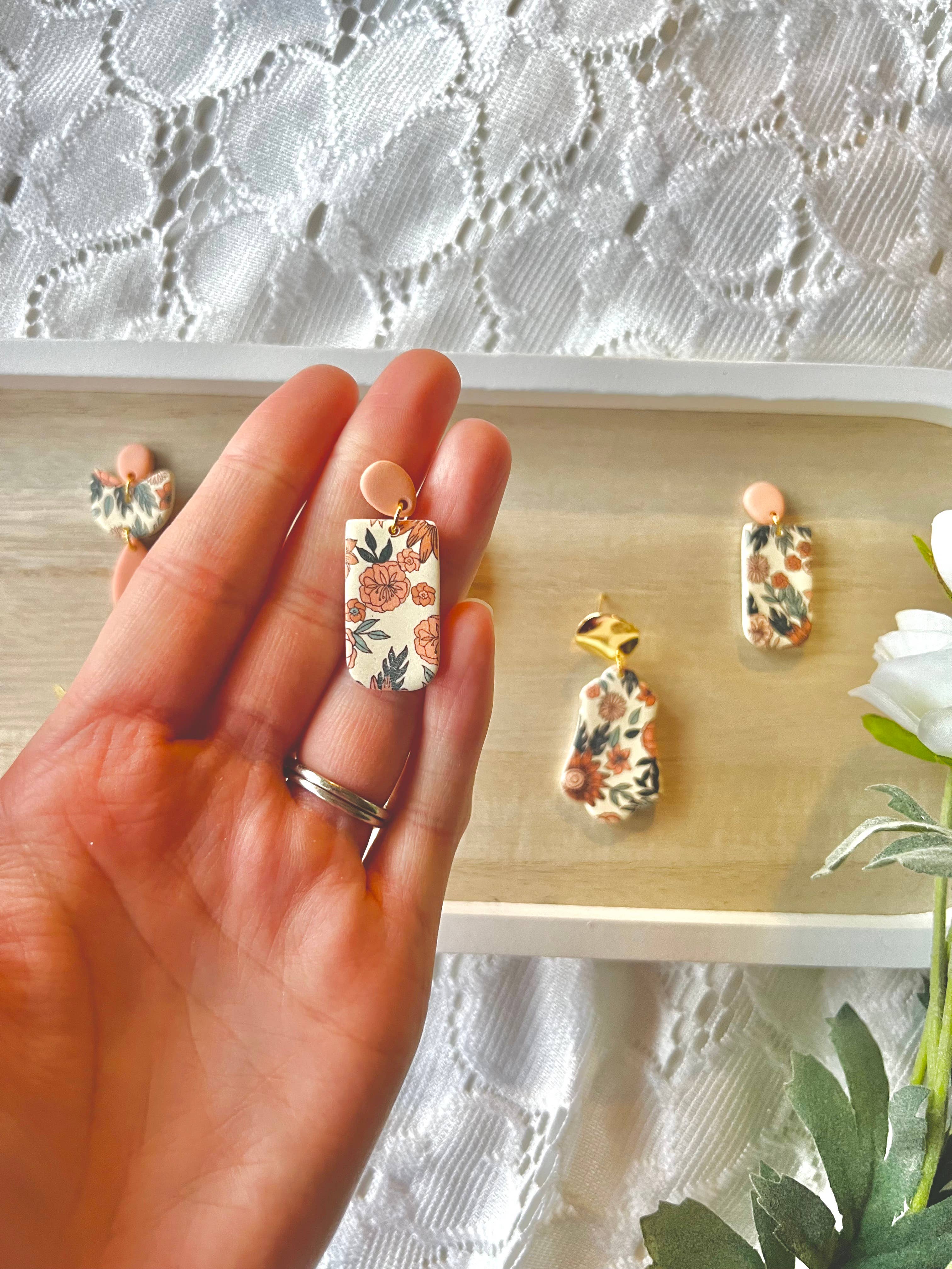 SeizeTheClayJewelry – wholesale Dangle earrings – Spring Floral Earrings, Peach Floral Earrings6