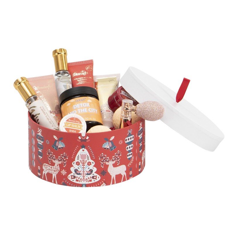 Deffrennes - Wholesale Christmas Decoration - Scandinavian cardboard round Christmas hat box diameter 16x7.51