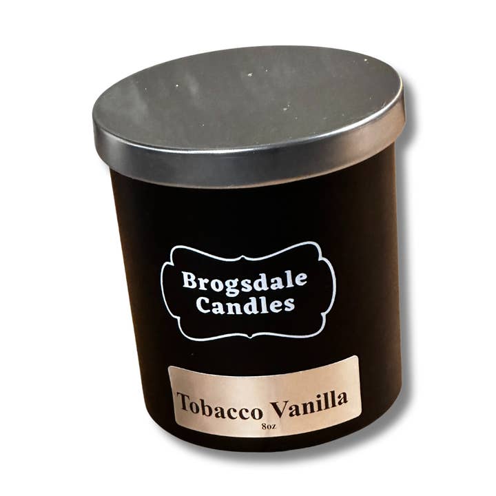 Tobacco Vanilla Hand poured soy blend wooden wick candle. for wholesale by Brogsdale Candles