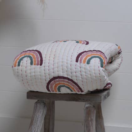 Kantha Couvre-lit en coton arc-en-ciel pour lit double pour la vente par Crowfoot Collective
