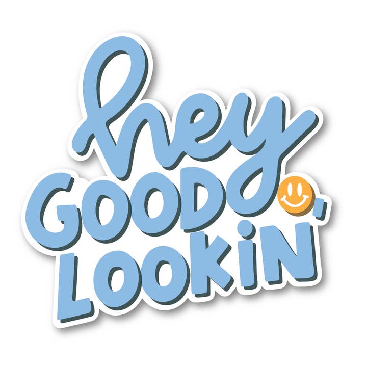 Autocollant Hey Good Looking en vinyle dessiné à la main pour la vente par Mads Mueller Design Co