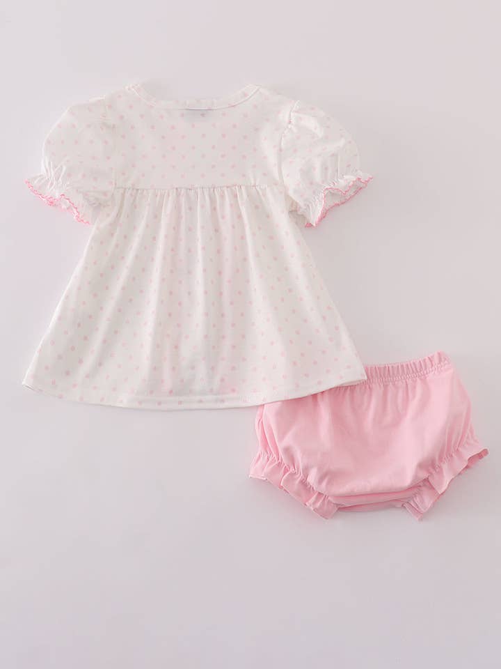 Mom & Co. - Wholesale Clothing Set - Baby - Pink bow embroidery dot bloomer set1