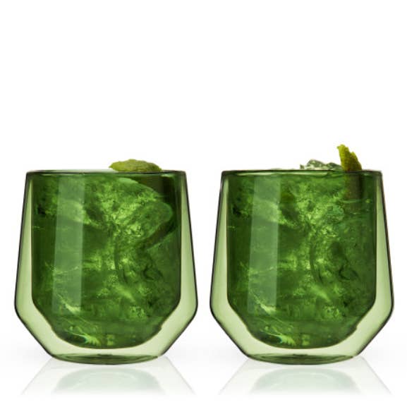 Viski - Wholesale Cocktail/Liquor Glass - Aurora Double Walled Tumblers - Bottle Green - Set of 2