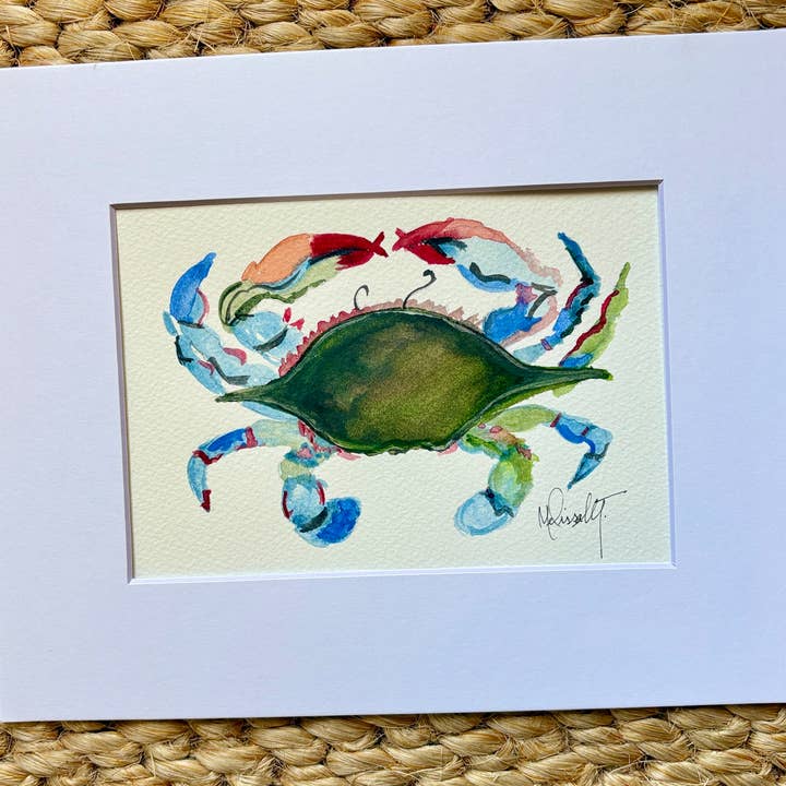 Aquarelldruck von Blaukrabbe, 5x7 Kunst zu 8x10 Passepartout für den Großhandel von Paper Shells Studio