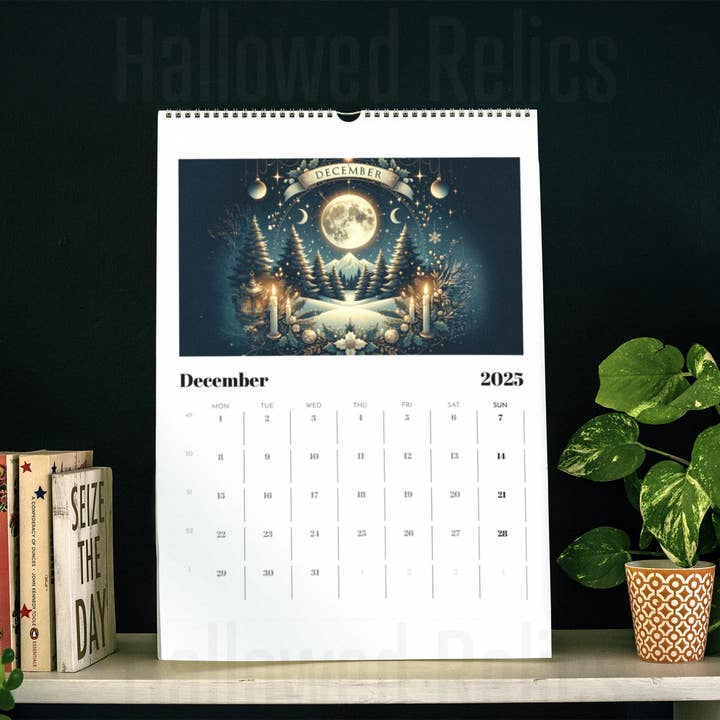 Hallowed Relics - Vente Calendrier - Calendrier lunaire païen wiccan 2025 avec suivi des phases de la lune