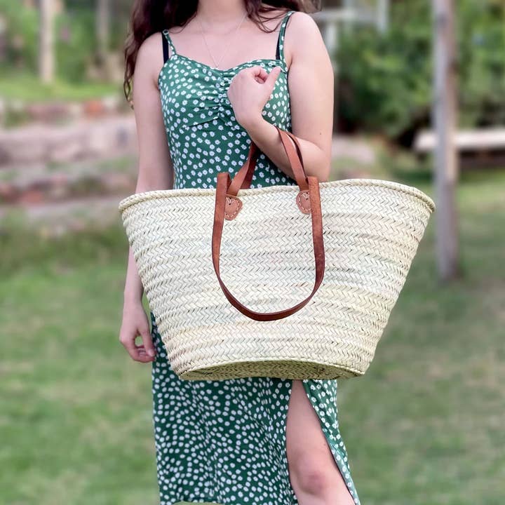 DarKech - Wholesale Beach Bag - Market basket STRAW BAG Handmade with leather, French Market