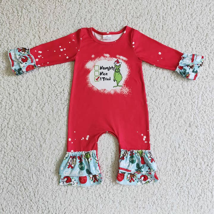 Aier Wholesale - Wholesale Jumpsuit - Baby - Baby girls Christmas naughty green rompers