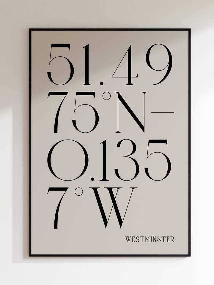 Poster di viaggio stampato con coordinate minime di Westminster City per la vendita all'ingrosso da parte di AballoneStudio