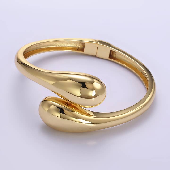 Aim Eternal - Wholesale Cuff Bracelet - 24k Gold Filled Teardrop Cuff Bangle Bracelet | WA-25190