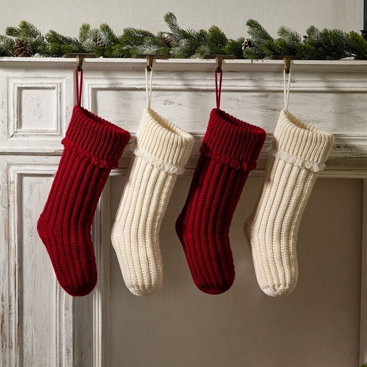 Tassel Cuff Plain Christmas Knit Stocking for wholesale by MKS America
