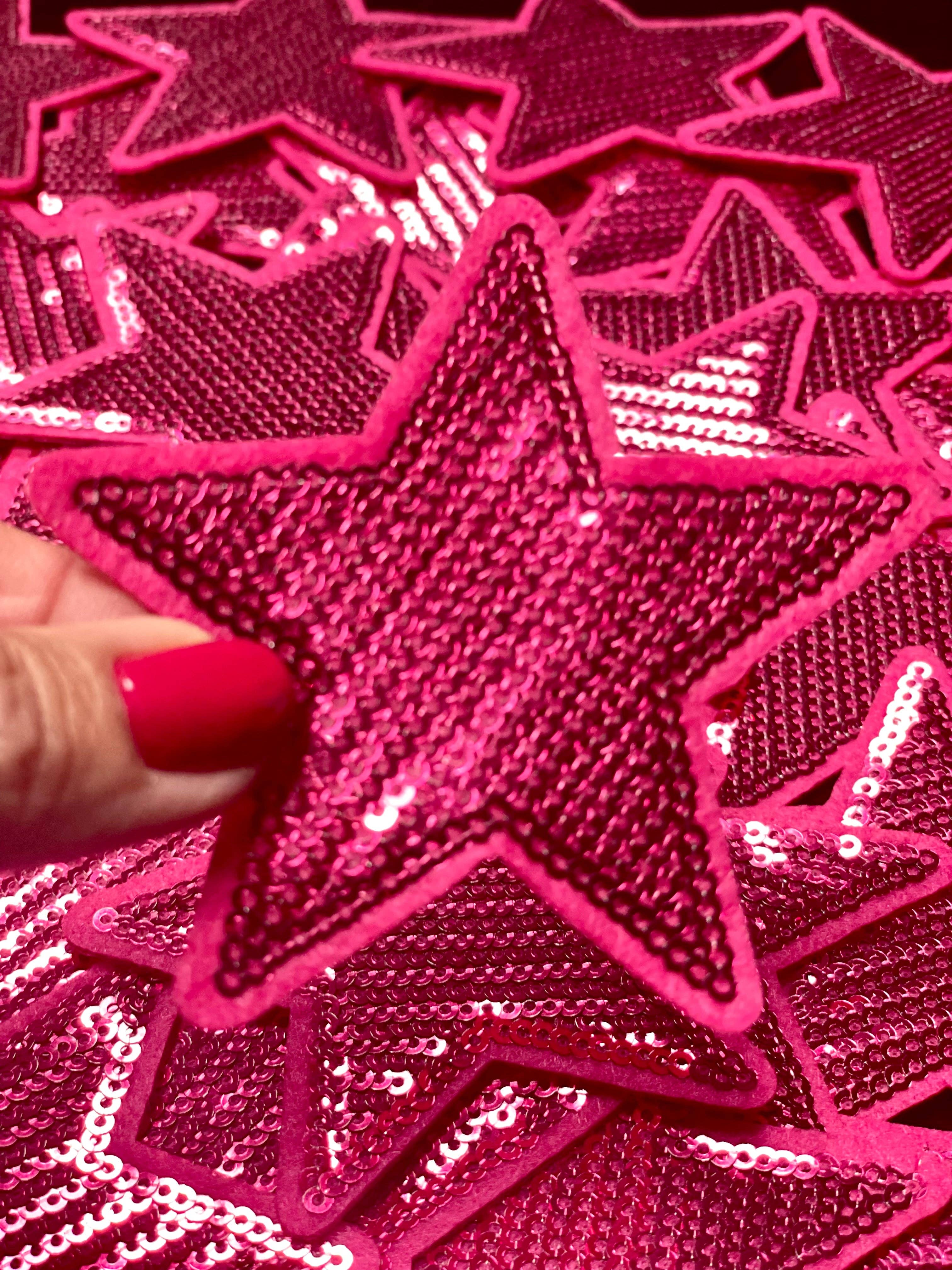 sequinandstiches - Venta al por mayor Parches - Parche con forma de estrella con lentejuelas, rosa intenso de 3 pulgadas, parche termoadhesivo, bricolaje, parche para sombrero de camionero, parche preppy, parche para sombrero, estrella de lentejuelas1