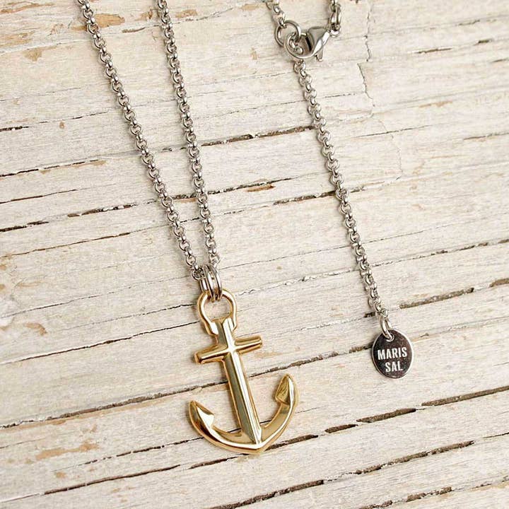 Collar Ancla ANCHORS'S AWEIGH - Acero dorado para venta al por mayor de Maris Sal Nautical