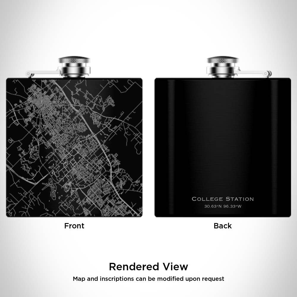JACE.design - Wholesale Flask - College Station TX Map Hip Flask in Matte Black1
