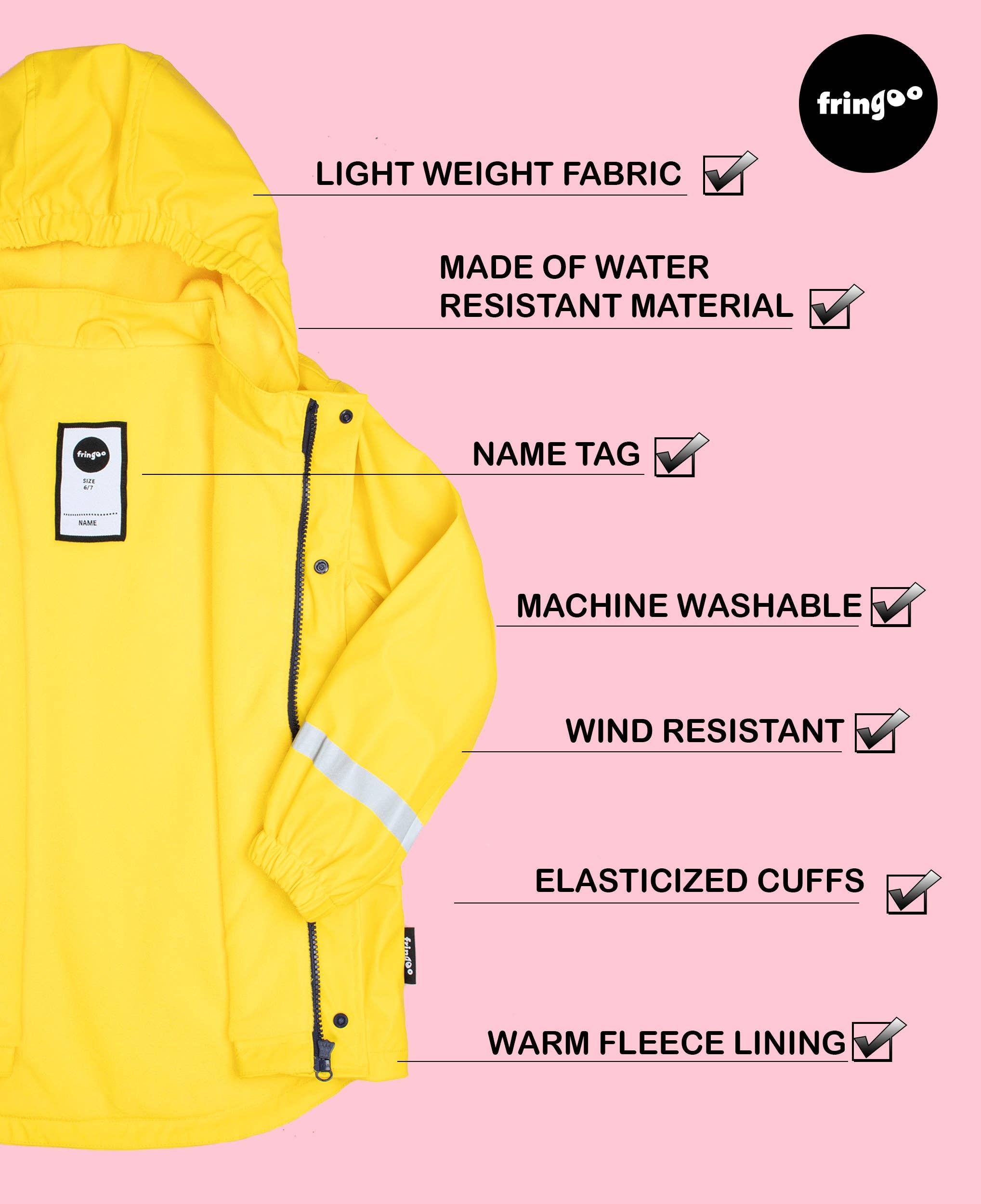 Fringoo Group Ltd – wholesale Raincoat – Kids – Personalised Kids Raincoat - Yellow2