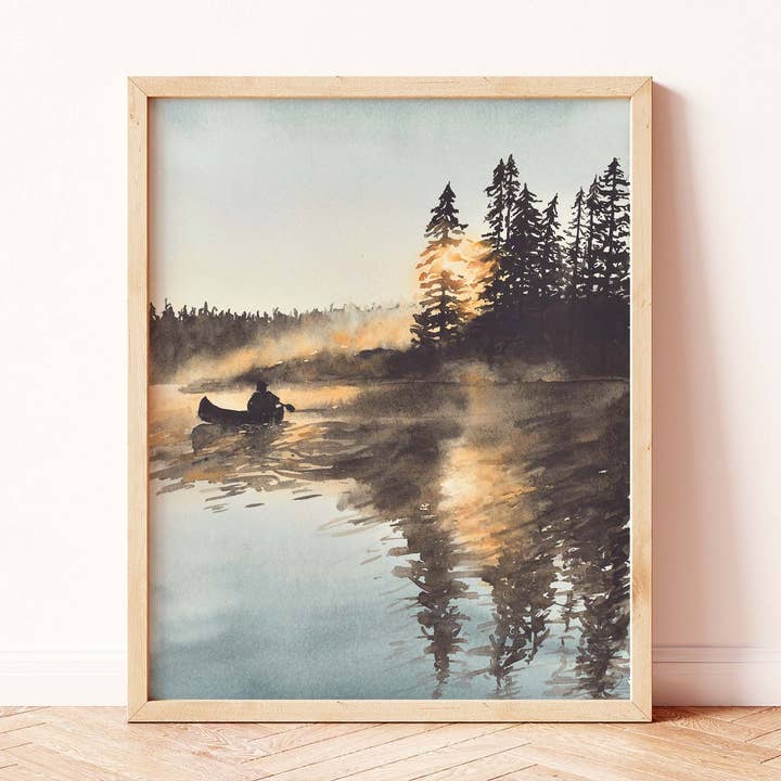 "A Moment on the Lake" Ontario Canoe Watercolor Print for wholesale by Paperbec Design Co.