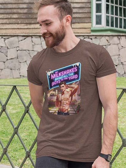 Brown My Milkshakes Bring All the Boys to the Yard LGBTQ Pride Tee for wholesale on Faire