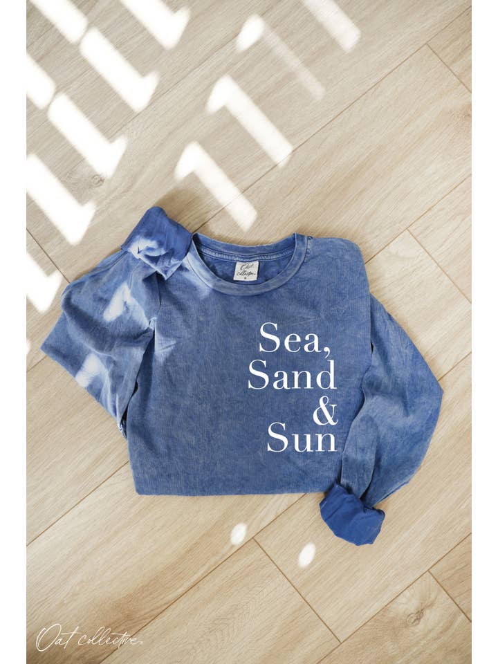OAT COLLECTIVE - Wholesale Screen Printed T-Shirt - Women's - SEA, SAND AND SUN Mineral Washed Long Sleeve Graphic11