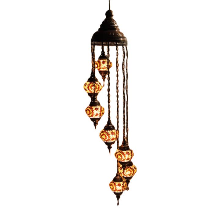 81707: 7" PRESSED MOSAIC SHADE 7-LIGHT "SPIRAL" CHANDELIER - for wholesale by Import Corner