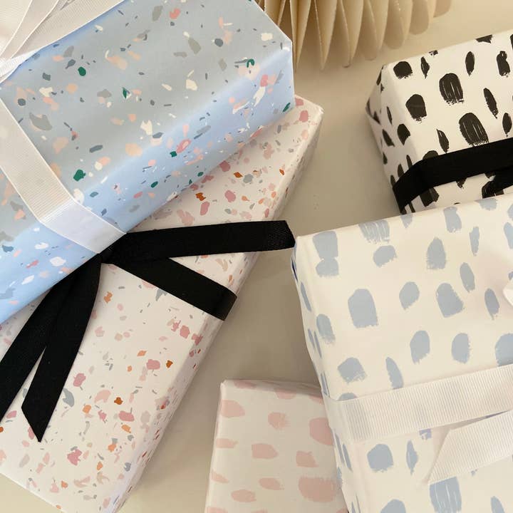 Missive – wholesale Flat wrap – Terrazzo Gift Wrap Sheets - White Multi2