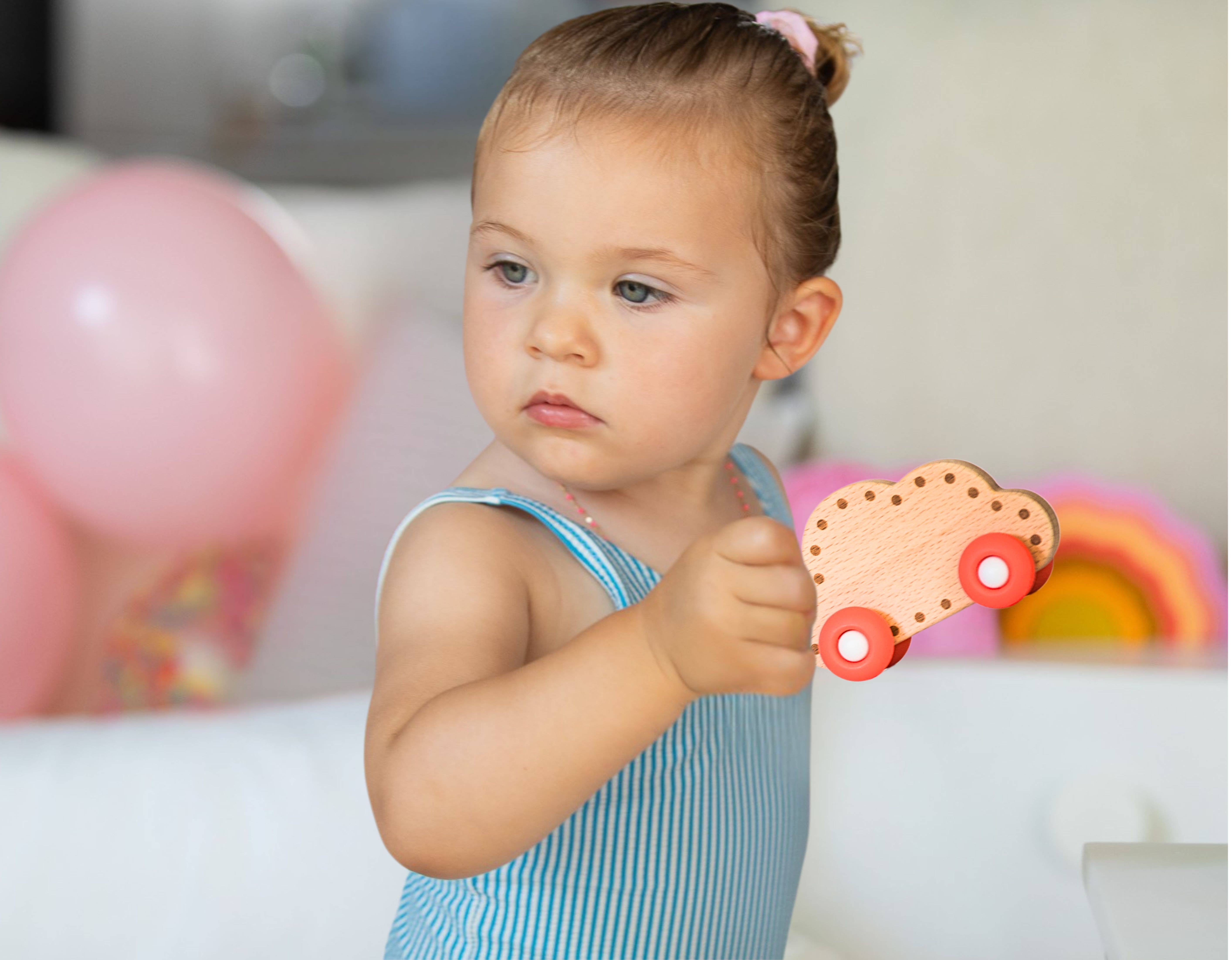 PETIKIDS - Vente Jouet en bois – enfant - Voiture Nuage en Bois & Silicone1