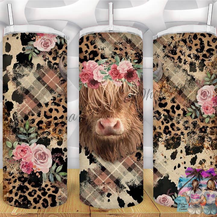 Highland Cow Leopard Print Patchwork Tumbler for engroshandel hos FloBama Girls Wholesale