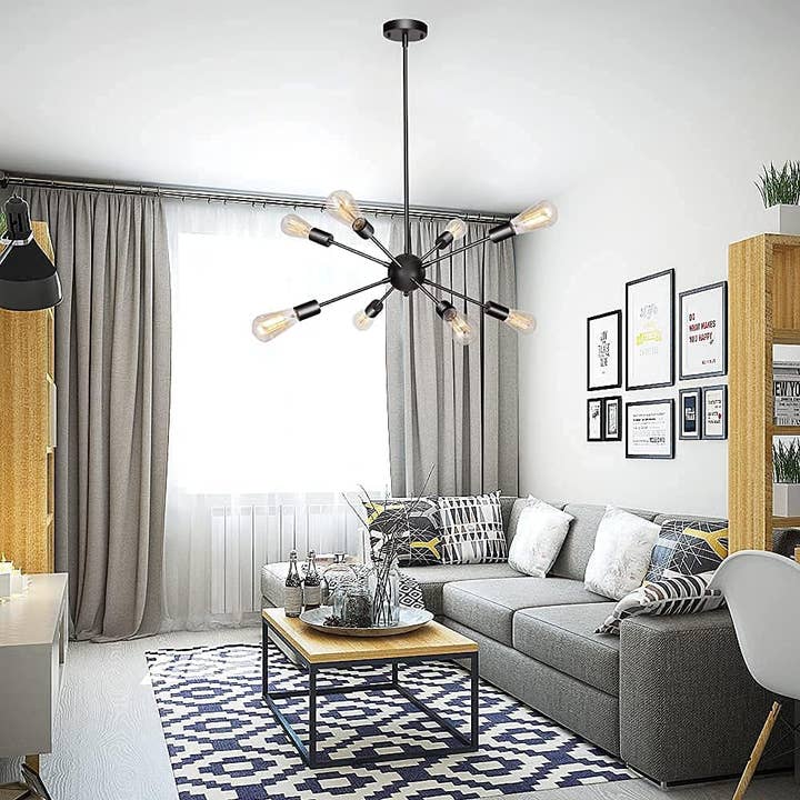 Black Sputnik Chandeliers, 8 Lights Sputnik Light Fixtures Ceiling Hanging, Mid Century Modern Pendant Lighting for Kitchen Island Living Room Bedroom Dining Room Light Fixture for wholesale on Faire