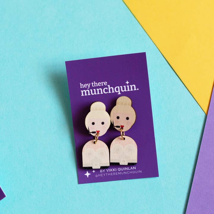 Hey There Munchquin - Wholesale Dangle Earrings - Little Icons Amy Winehouse inspired - wooden dangle earrings