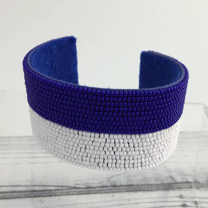 Blue and white beaded cuff bracelet for wholesale by SongLily