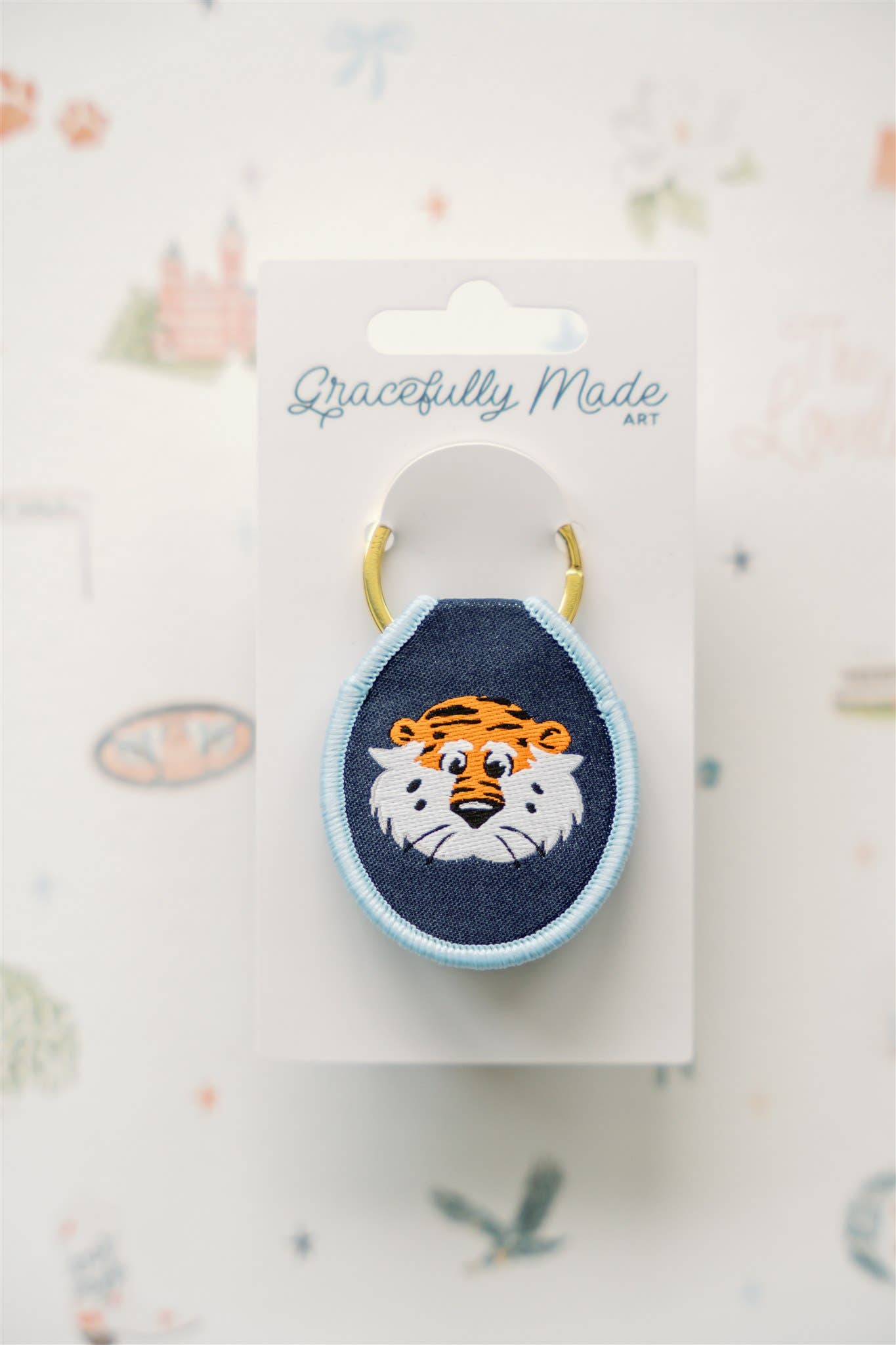 Gracefully Made Art - Wholesale Keychain - Unisex - Auburn University Aubie Embroidered Keychain 1