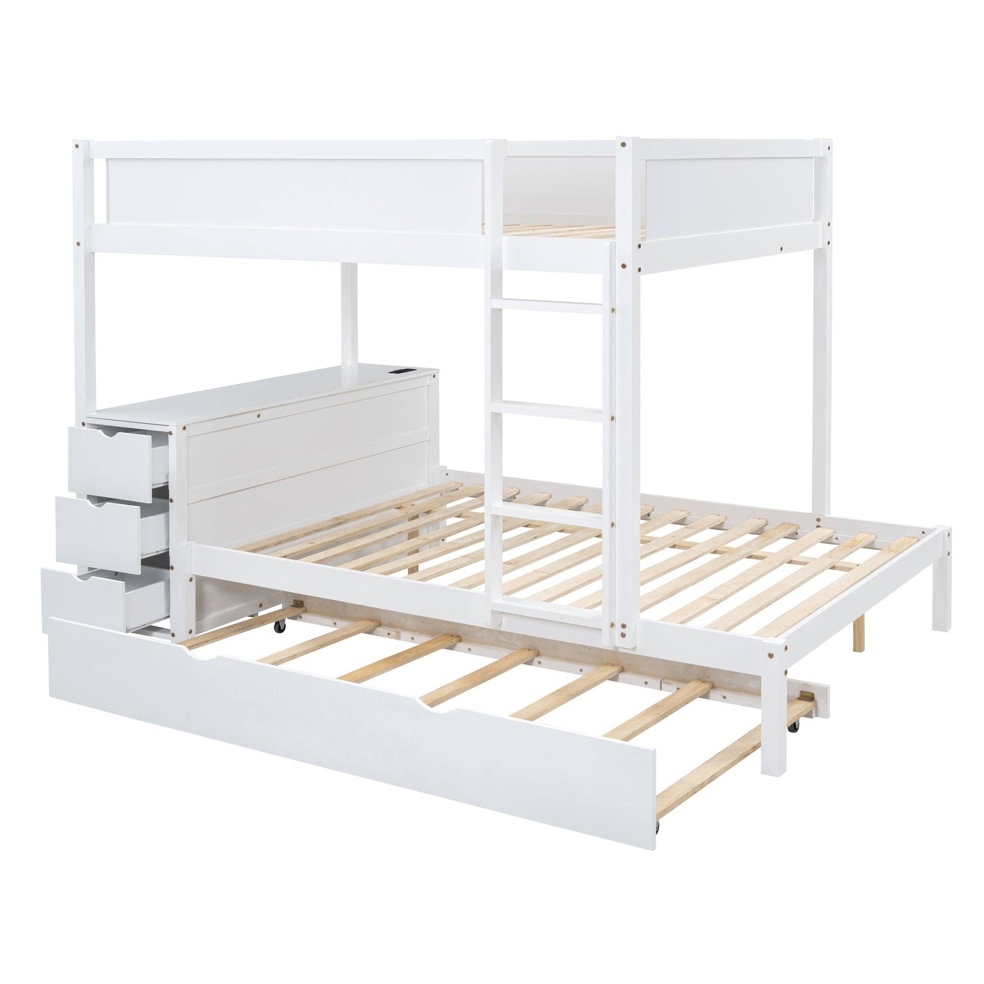 39F Inc. - Wholesale Bed - Full-Over-Full Bunk Bed with Trundle, Storage & Desk – White9