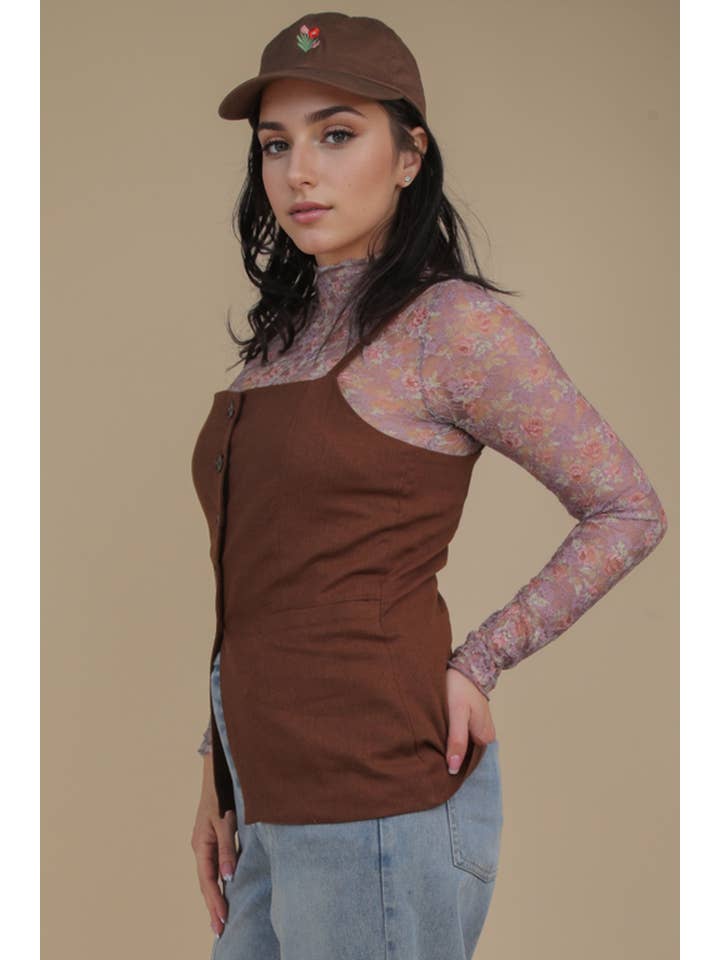 VERY J - Wholesale Button Down Shirt - Women's - NJ90371-Button Down Solid Woven Top
