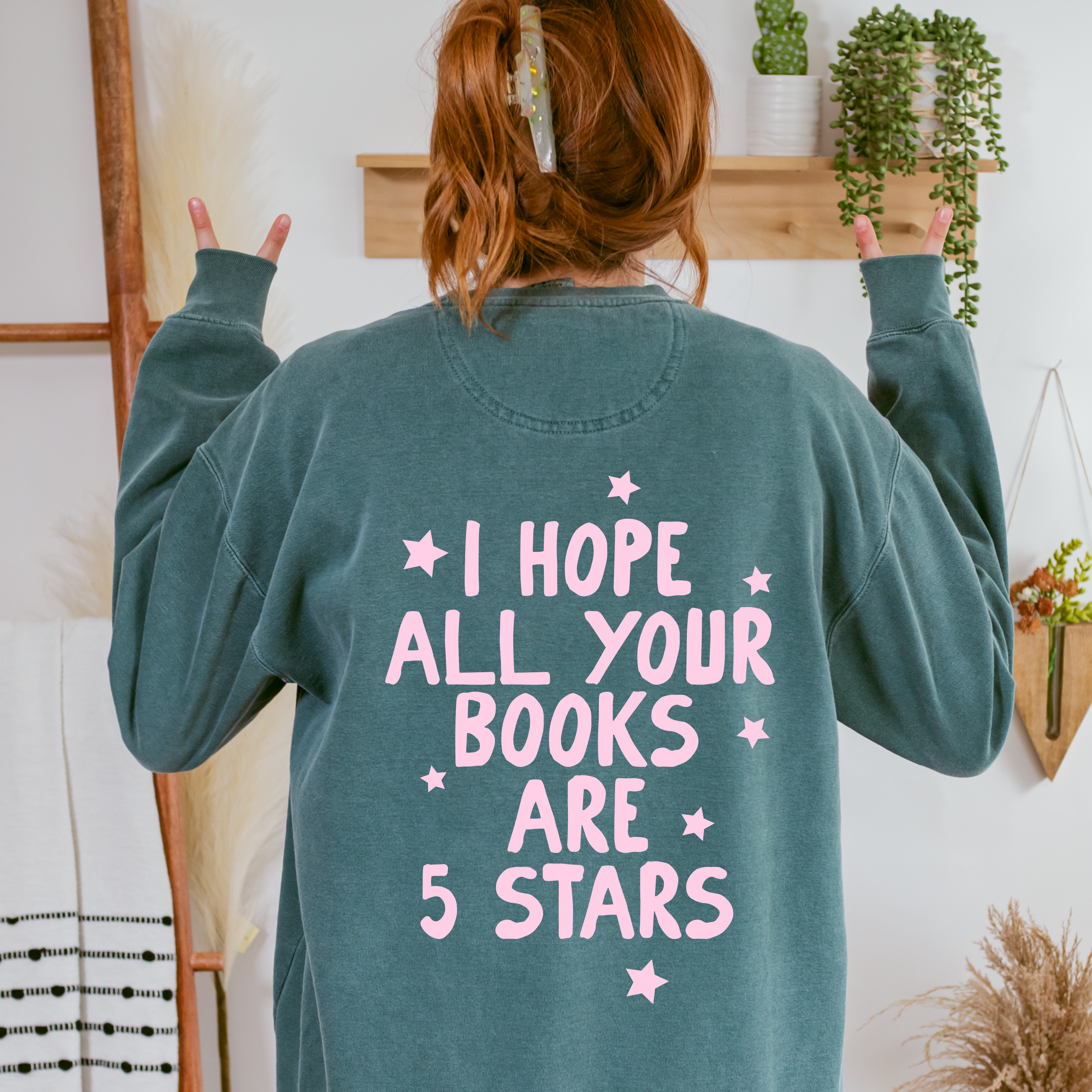 CrescentCatCo - Wholesale Graphic Sweatshirt - Women's - Hope All Your Books Are 5 Star Reads Crewneck Sweatshirt, Trendy Bookish Merch, Booktok Booksta Bookworm Gifts, Minimal Reader Merch0