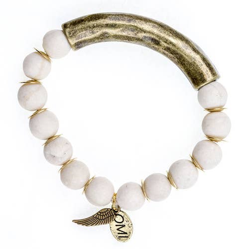 Bracelet à perles en bois pétrifié avec barre en bronze et entretoises - 10 mm - vente en gros pour la vente par omibeads