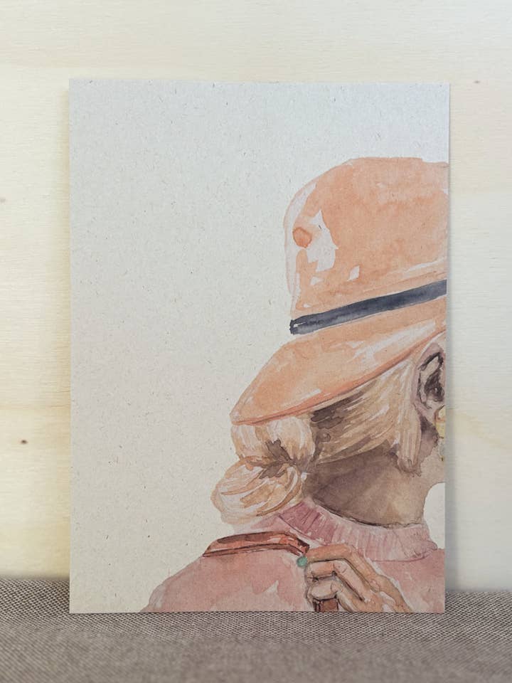 Watercolor greeting card A6 (10.5x14.8) | woman hat for wholesale by Li La Lore