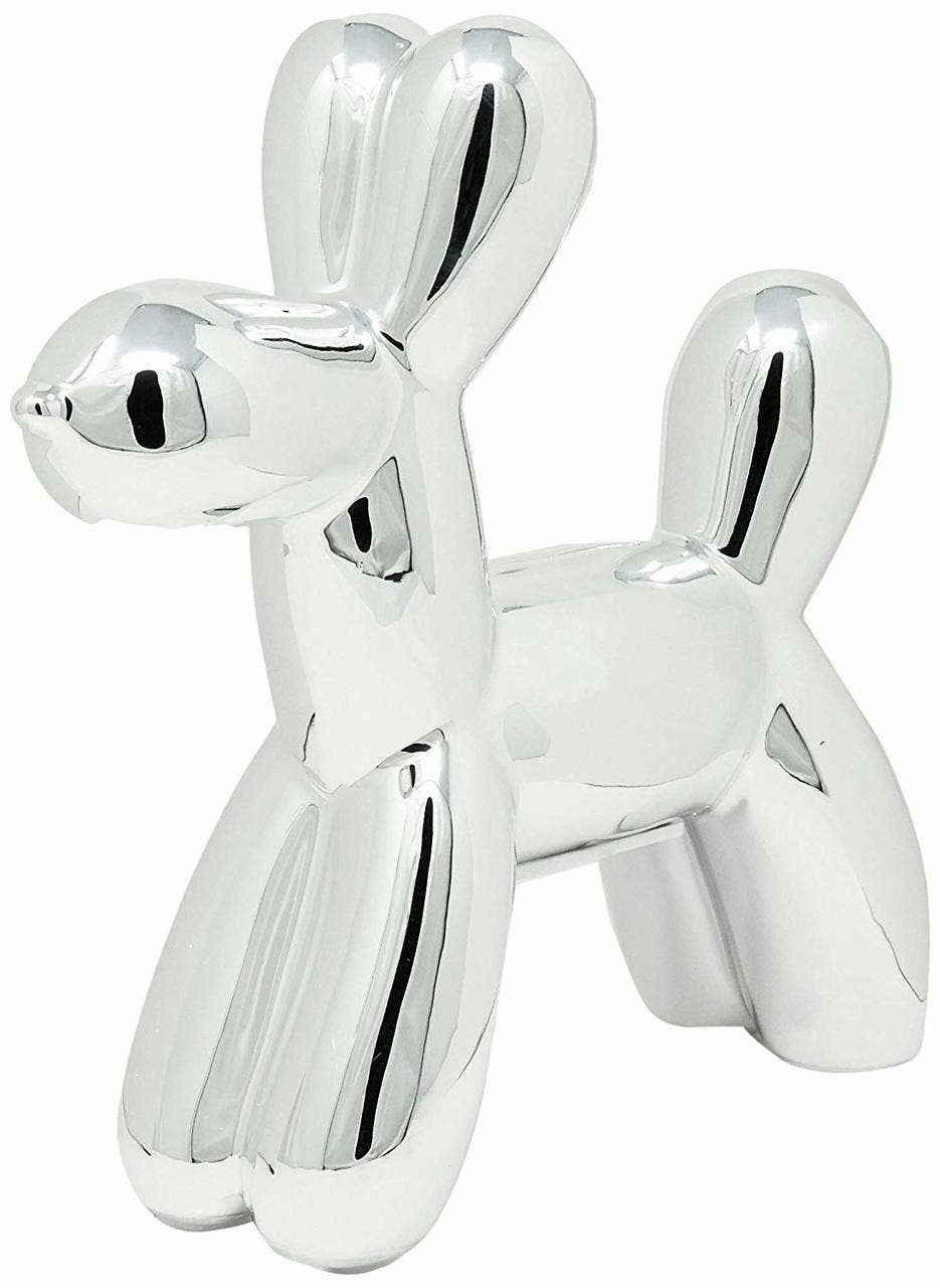 Interior Illusions Plus – wholesale Money/piggy bank – Silver Mini Ceramic Dog Piggy Bank - 7.5" tall