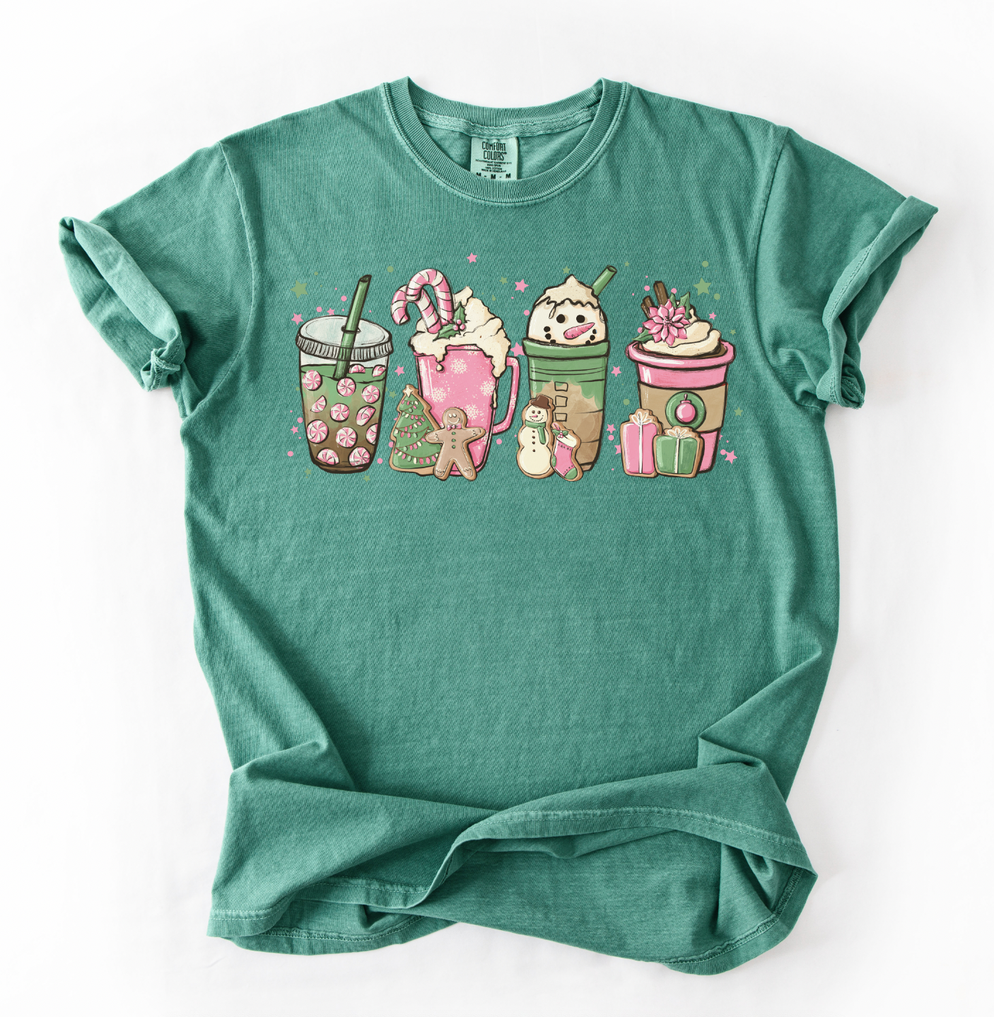 MELODY FAYE - Wholesale Screen Printed T-Shirt - Women's - Pink Christmas Lattes Comfort Colors Tee0