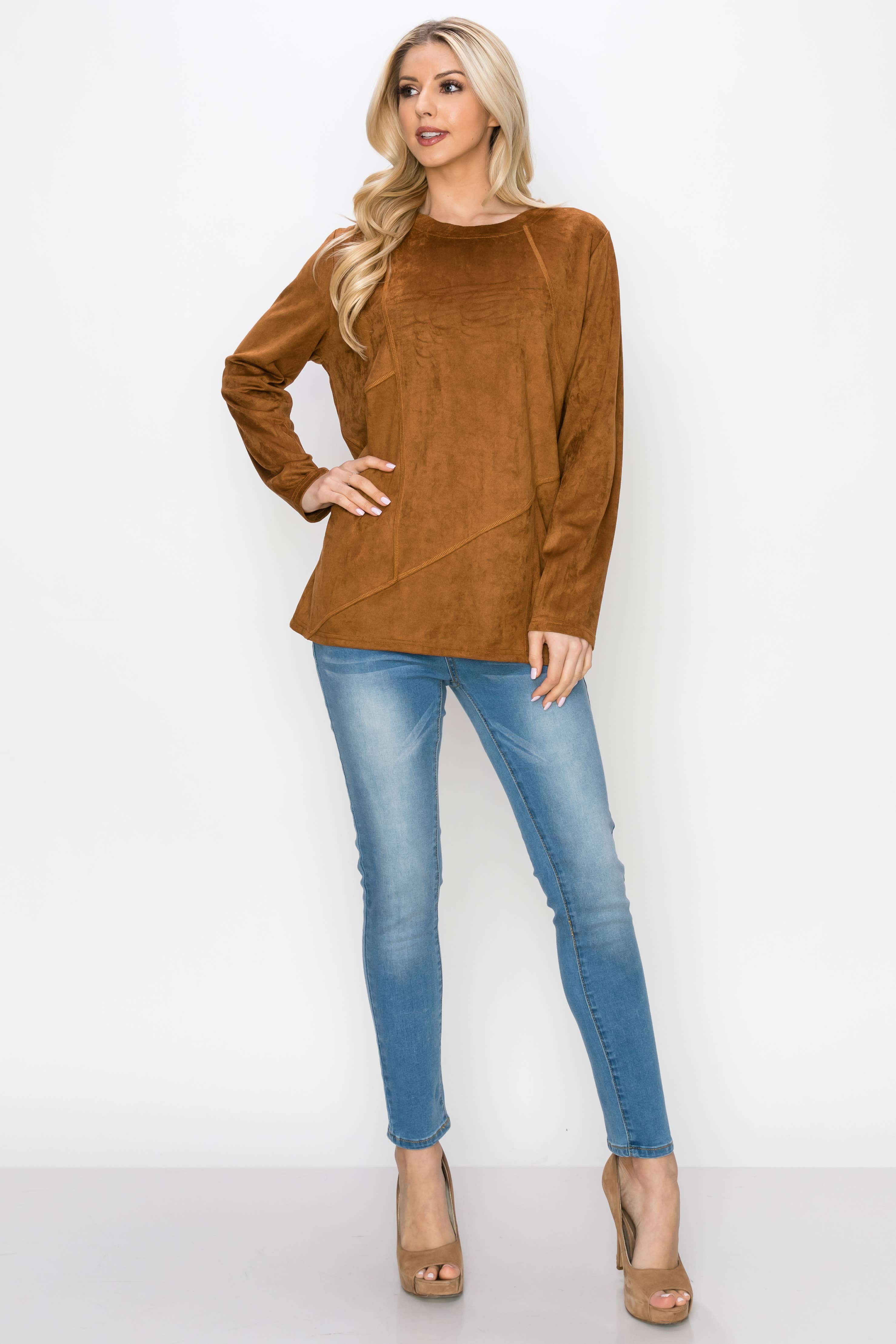Joh Apparel - Wholesale Blouse - Women's - Aldis Stretch Suede Stitched Top20