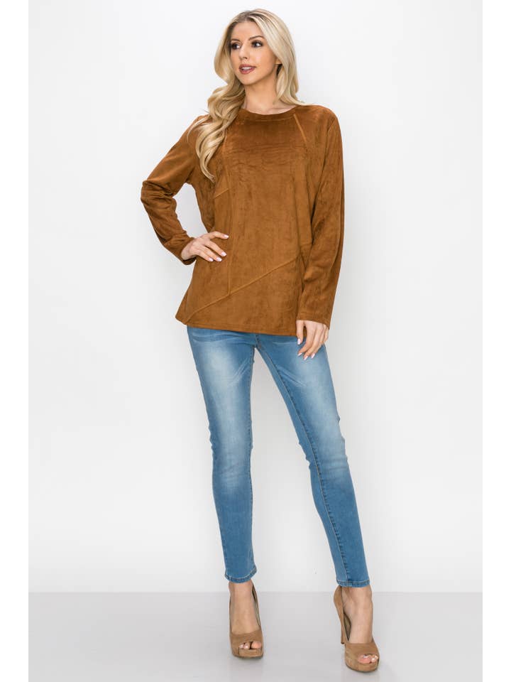 Joh Apparel – wholesale Blus - Dam – Aldis Stretch Suede Stitched Top20