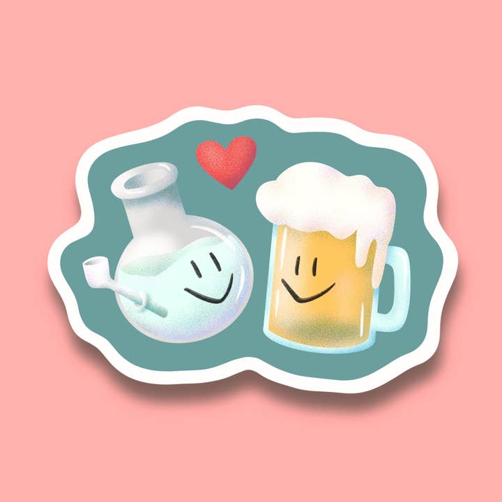 Bong and Beer 3” sticker for wholesale by Art Attack Studios