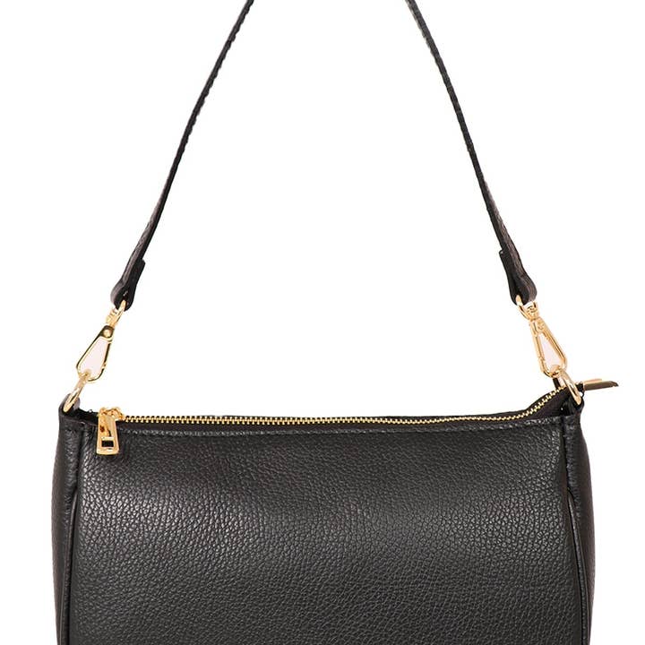 Chloe Baguette-Tasche aus italienischem Leder, Schwarz, gekieselt für den Großhandel von Sarta Pelle