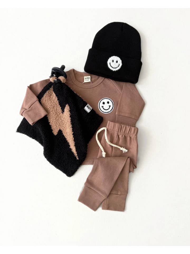 Lucky Panda Kids - Wholesale Security/Cuddle Blanket - Baby - Lightning Bolt Plush Lovey | Mocha