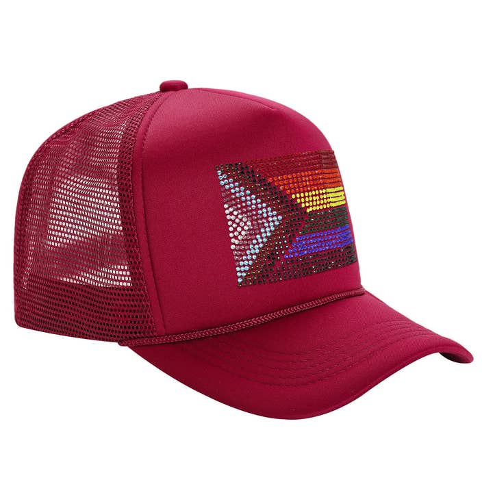 Cap Zone - Wholesale Trucker Hat - Unisex - Bling Rainbow Pride Flag Sponge Trucker Hat2