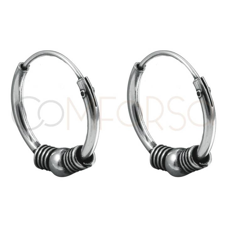 COM FORSA SL - Wholesale Single Earring - Sterling Silver 925 Hoops With Bead And Four Rings 12Mm1