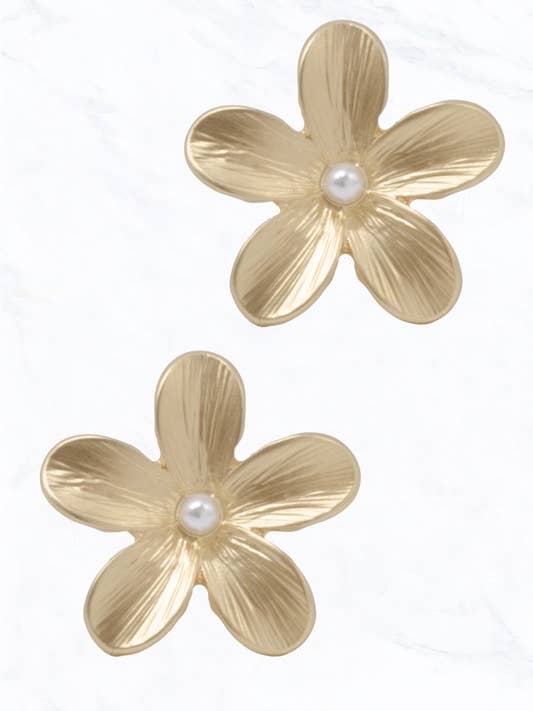 Gold Flower Pearl Stud Earrings for wholesale by Suzie Q USA