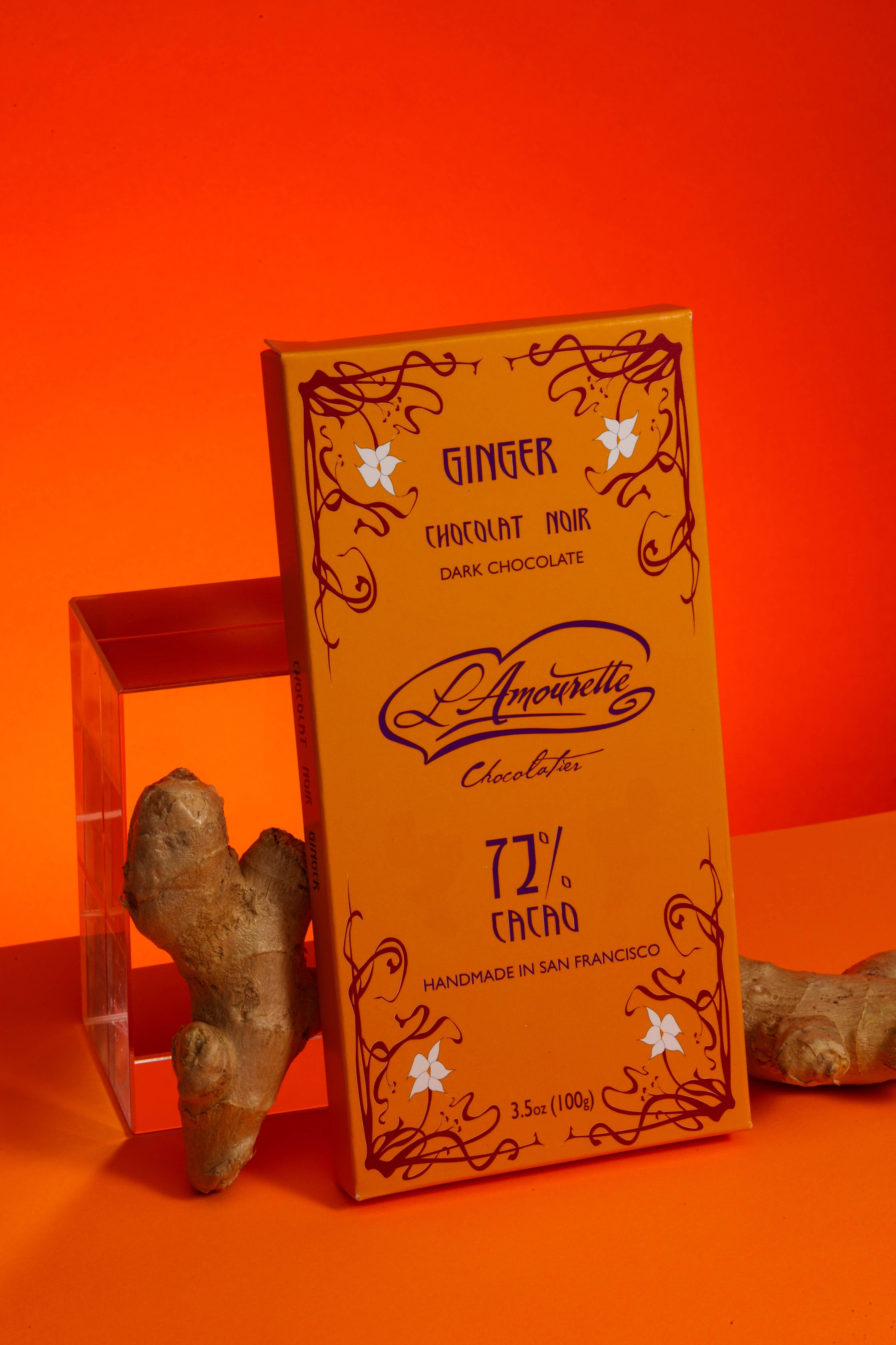 L'Amourette Chocolat – Großhandel Schokoriegel – 72% dunkle Schokolade mit Ingwer (natürlich)3