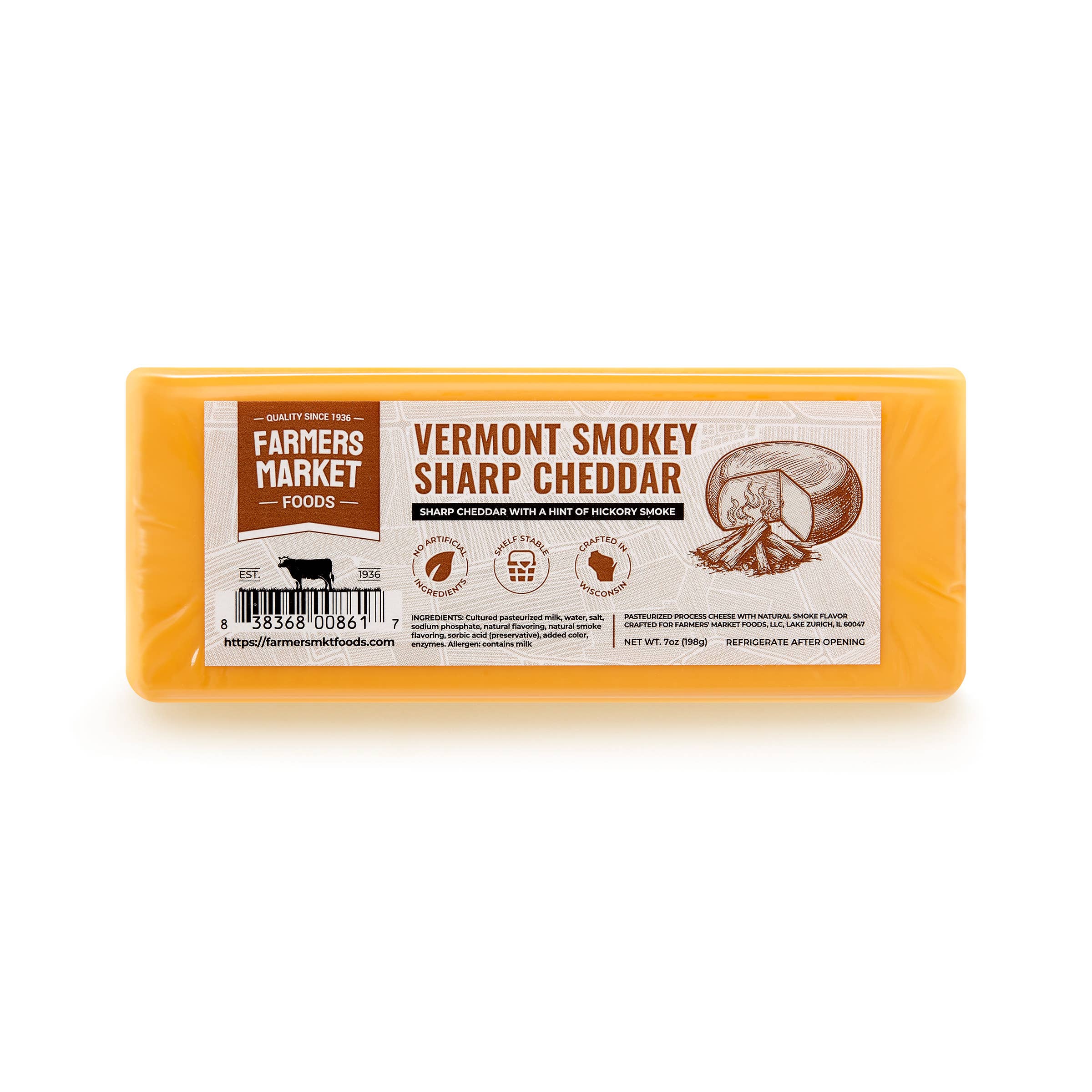 Farmers' Market Foods - Wholesale Cheese - Vermont Smokey Sharp Cheddar 7oz (Shelf Stable)1