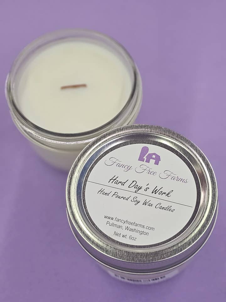 Hard Day's Work Soy Candle for wholesale by Fancy Free Farms